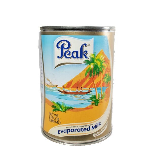 A can of evaporated milk with a picture of the ocean.