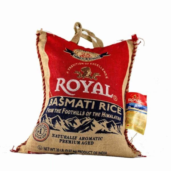 A bag of rice is shown with the label.