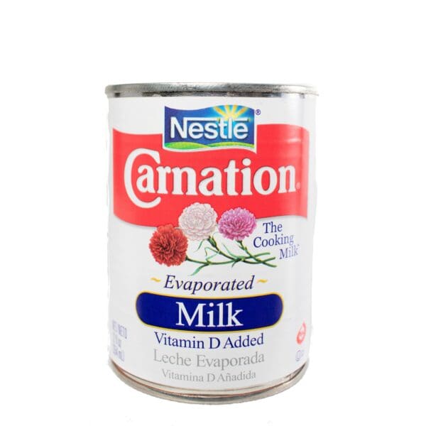 A can of evaporated milk with carnation on it.