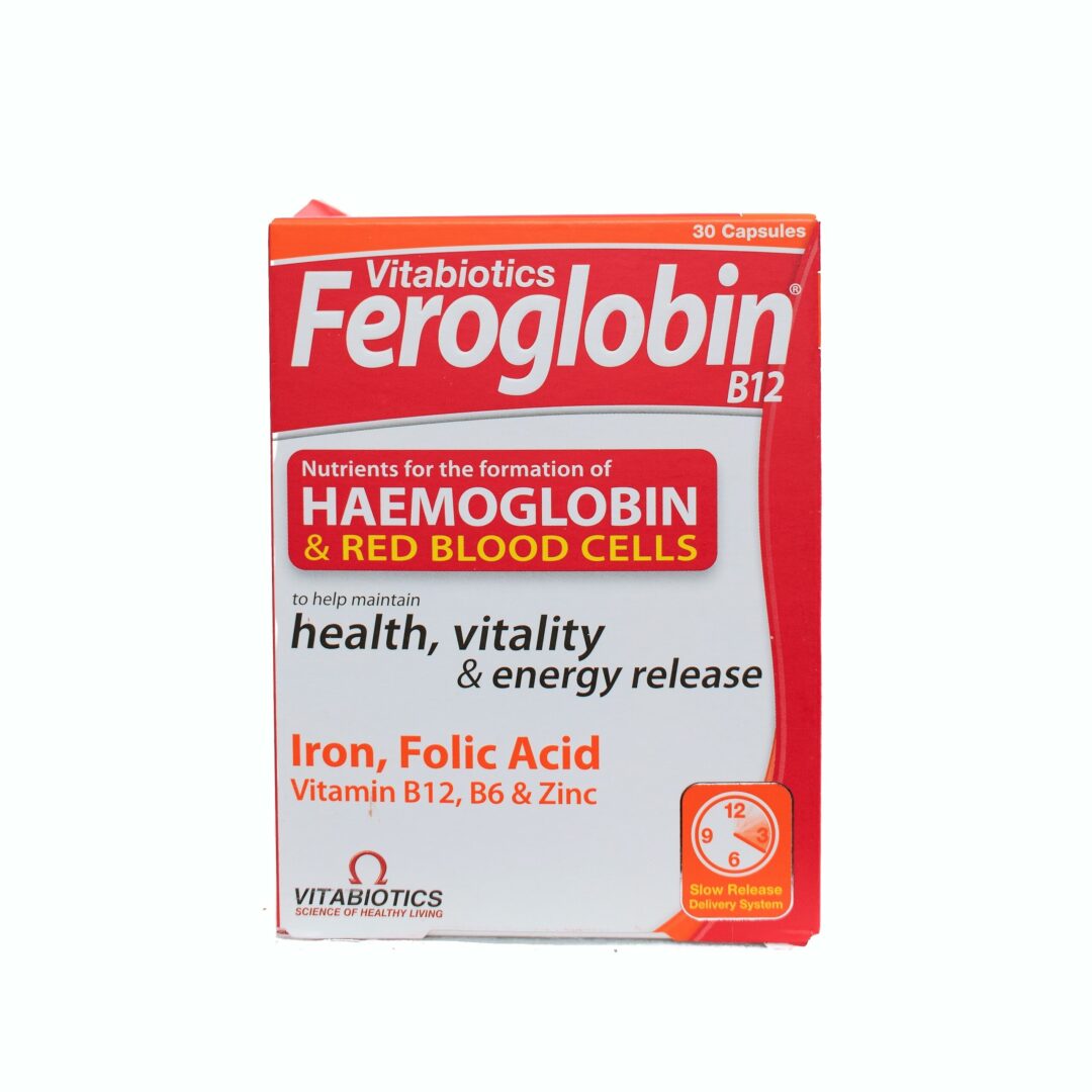 A box of feroglobin tablets for blood circulation.