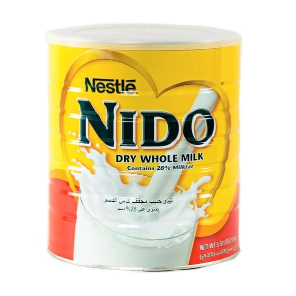 A can of milk with the words nido written on it.