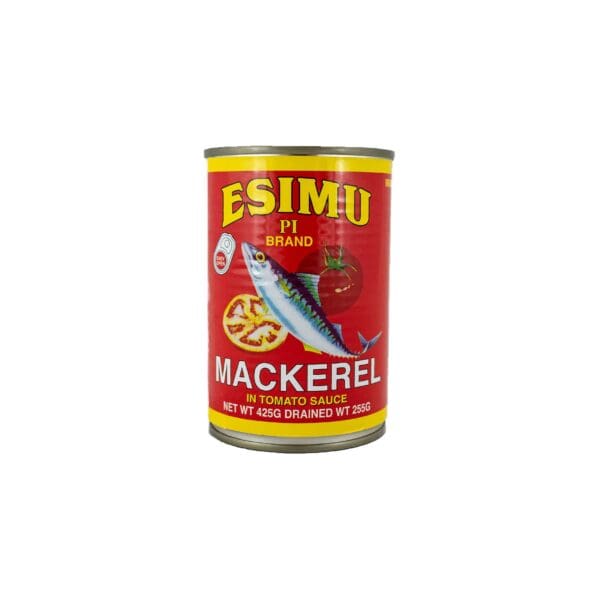 A can of fish food with the word esimu on it.
