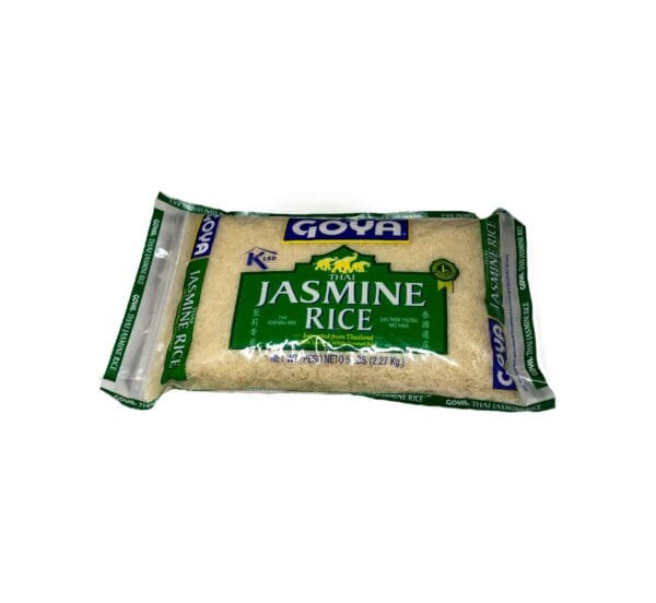 A bag of jasmine rice is shown.