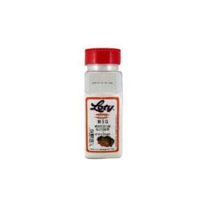 A bottle of seasoning with red lid.