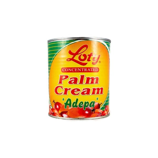 A can of palm cream with red and yellow writing.