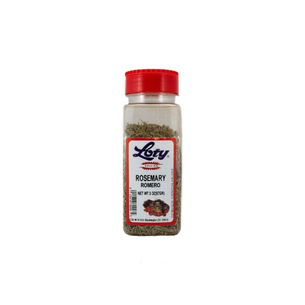 A jar of seasoning with red lid.