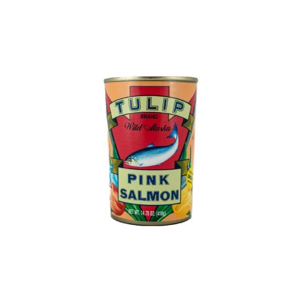 A can of pink salmon is shown here.