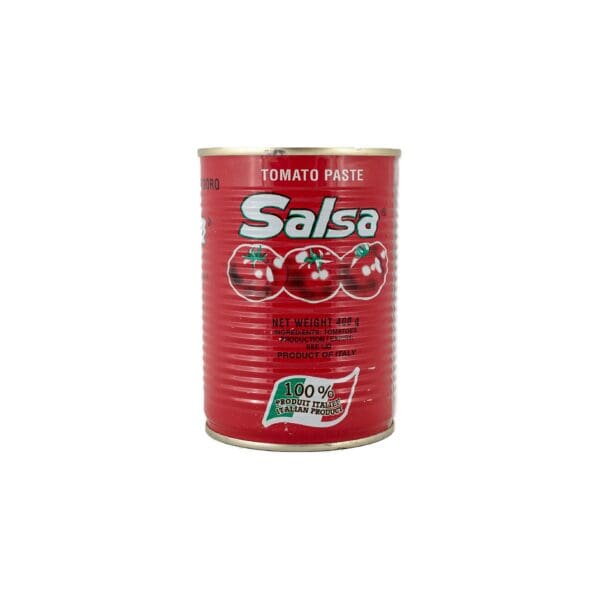 A can of salsa with tomatoes on top.