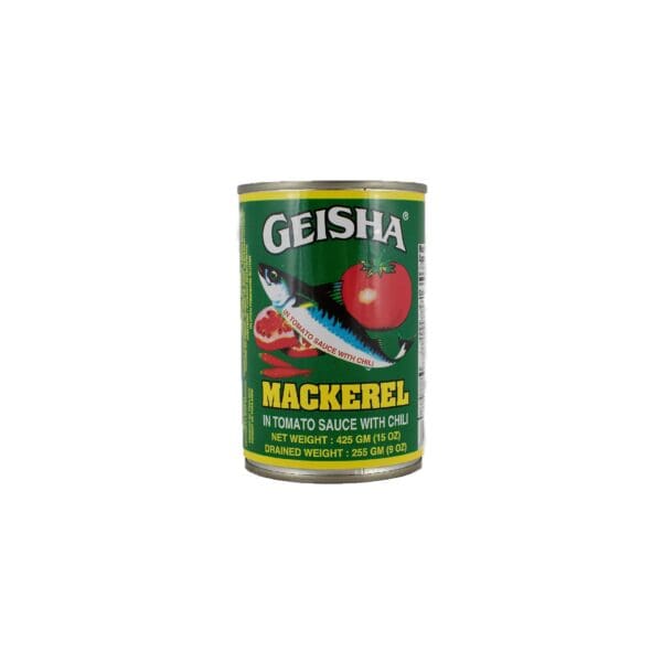 A can of geisha mackerel is shown.