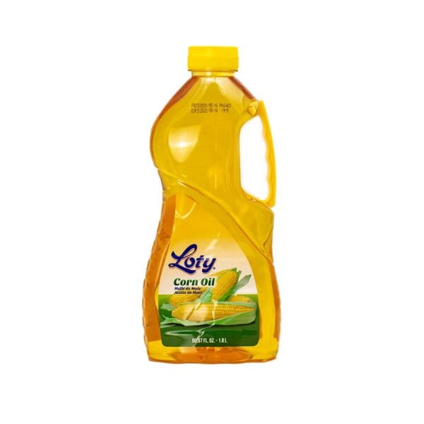 A bottle of oil with a yellow label