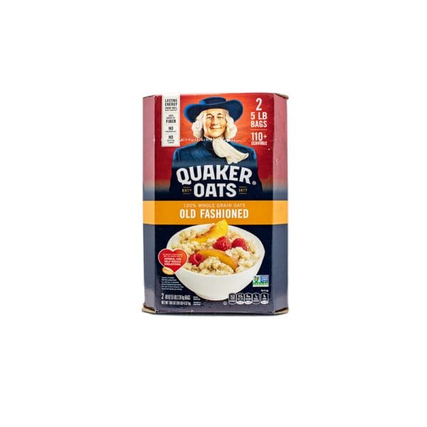 A can of quaker oats with the name of " quaker oats ".