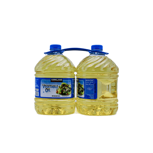 Two gallon jugs of cooking oil.